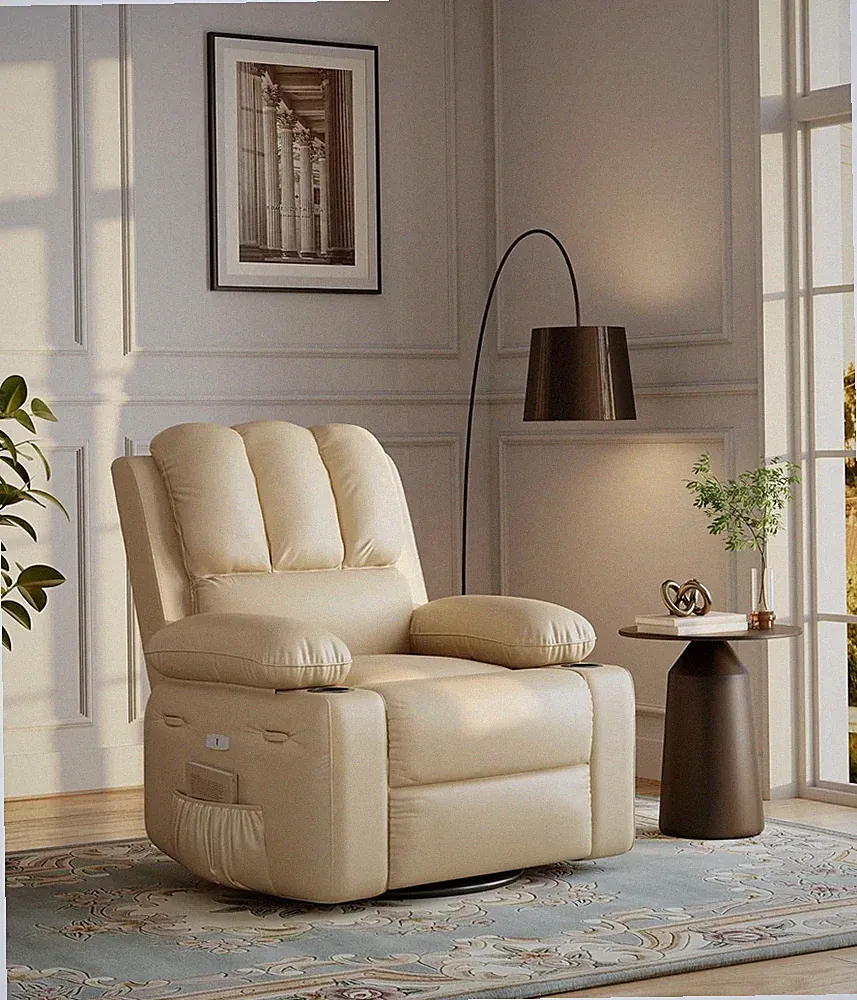 27" Power Recliner Chair with Massage, Heat, USB & Side Pockets, Beige