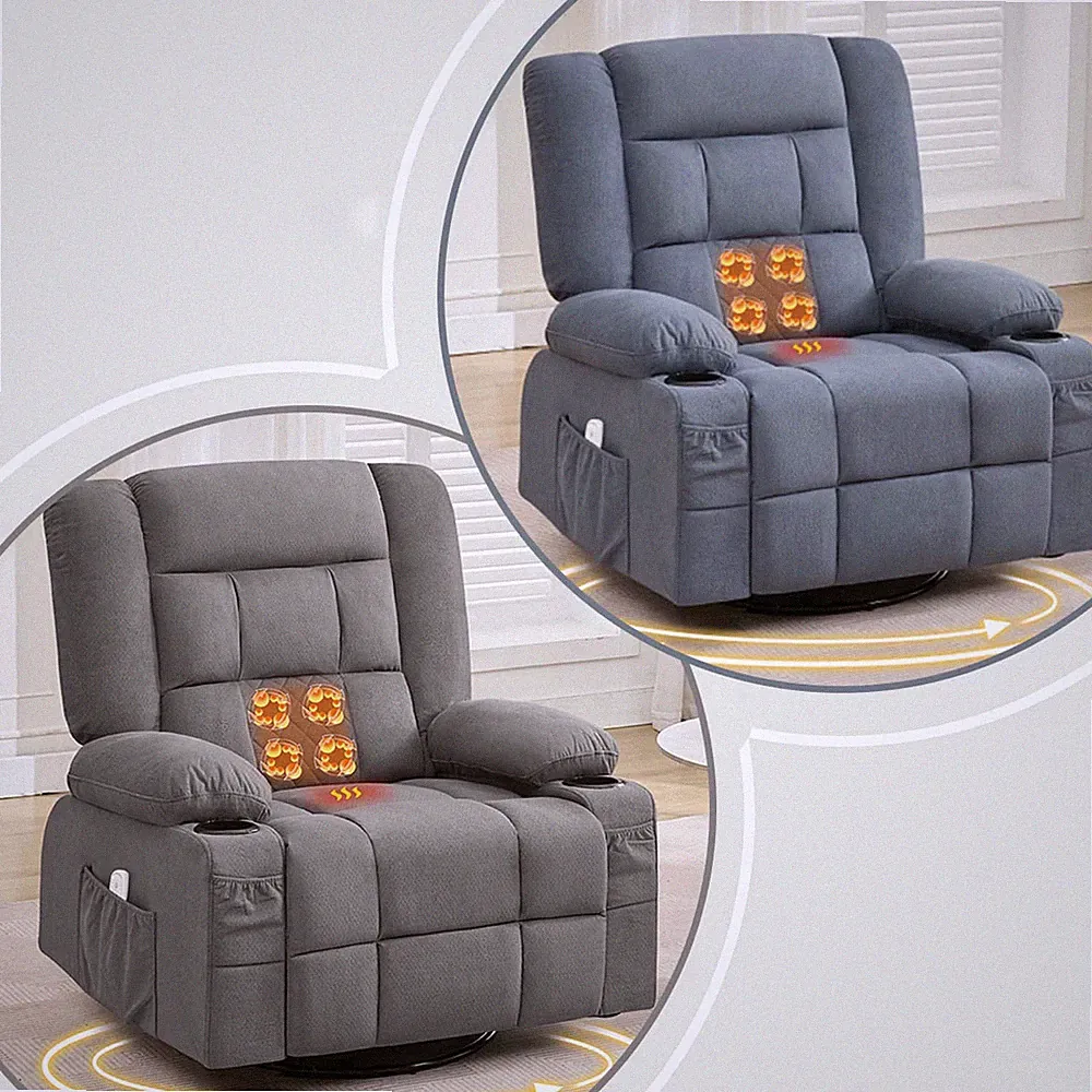 3D 4-Point Kneading Massage Rocking Recliner w / Heat 2 Cup Holders USB Port