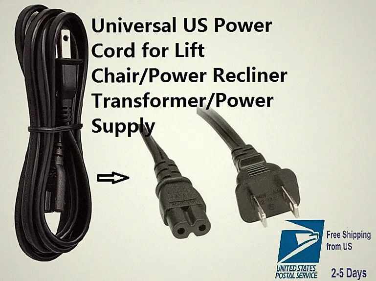 AC Power Cord for Pride,Okin,Limoss,Ashley Electric Lift Chair Power Recliner