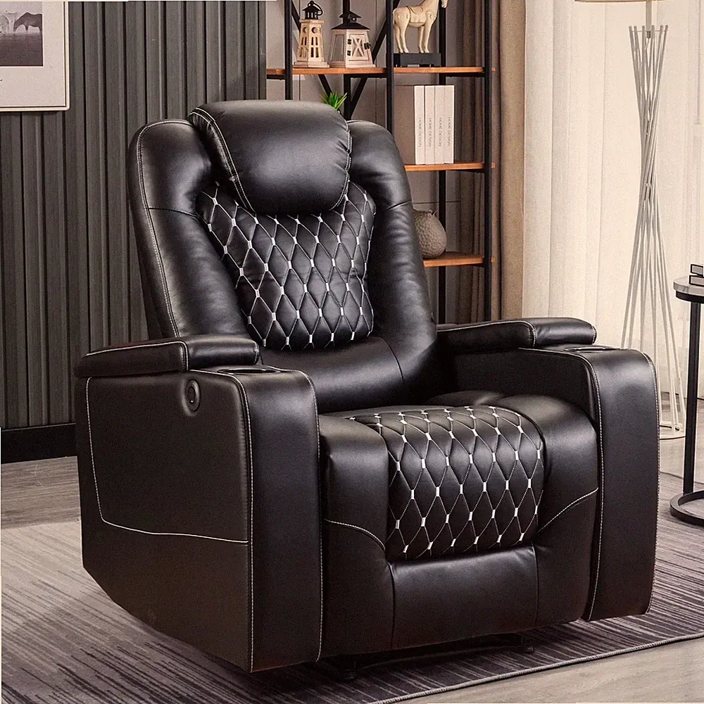 Canmov PU Leather Power Recliner Chair w/ USB Ports Cup Holders & Hidden Storage