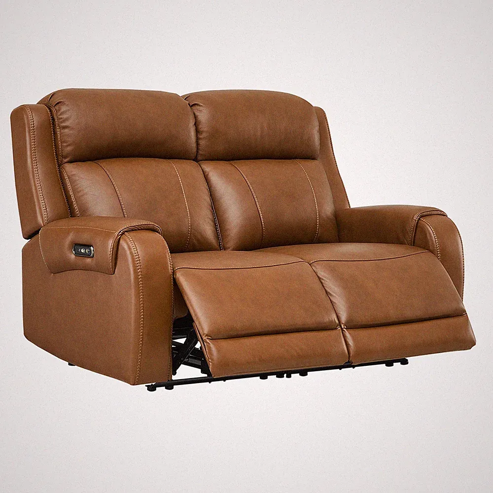 CHITA Genuine Leather Power Recliner Sofa, Wall Hugger Reclining Sofa w/ Console