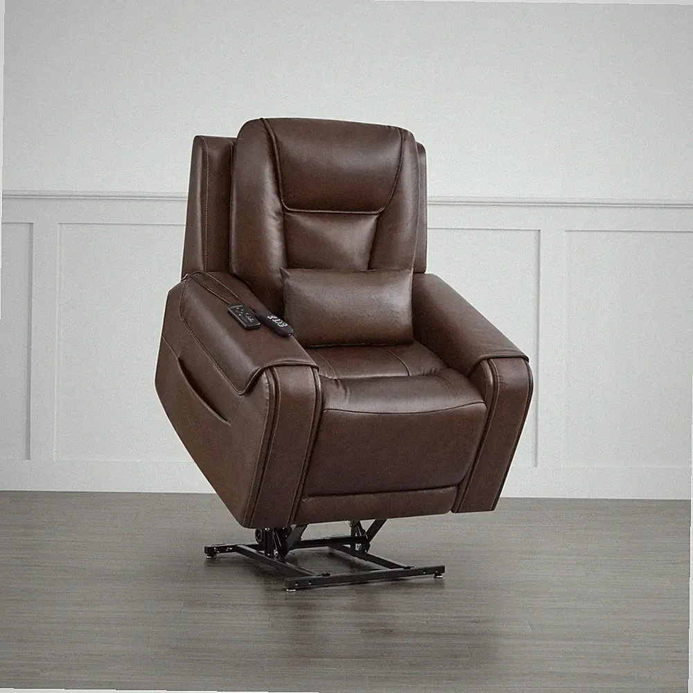 CHITA Large Lay Flat Power Lift Genuine Leather Recliner Chair w/Massage&Heat