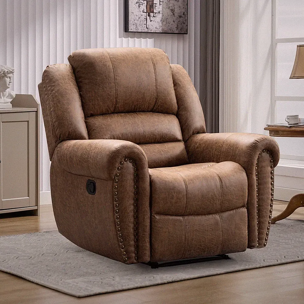 EBELLO Leather Recliner Chair Classic Traditional Manual Recliner with Rivets