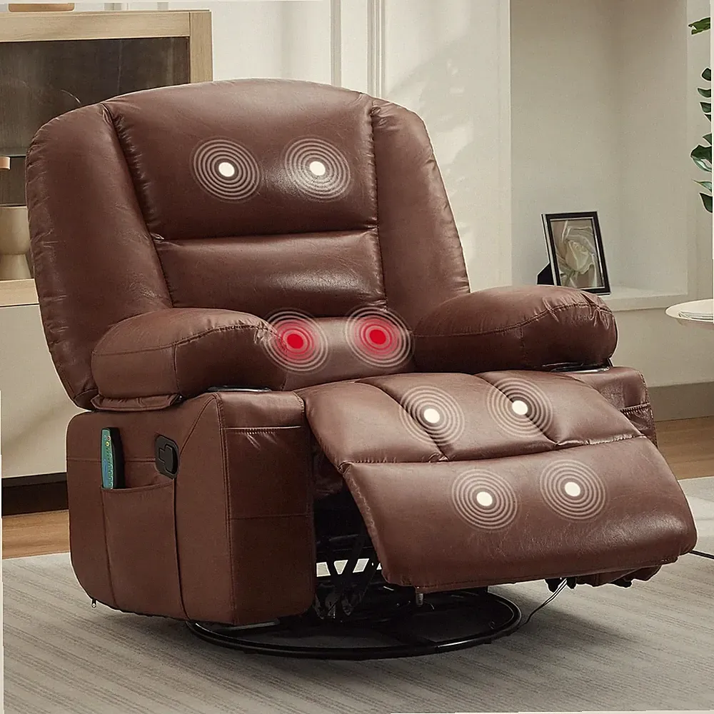 Massage Rocking Recliner Chair with Vibration and Heat, 360° Swivel Rocker Chair