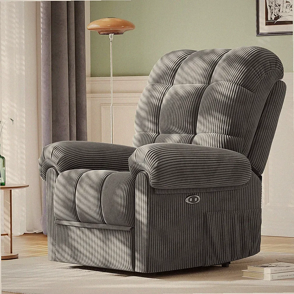 Neche GESE003AH Corduroy Electric Recline Sofa Chair with USB Port, Grey