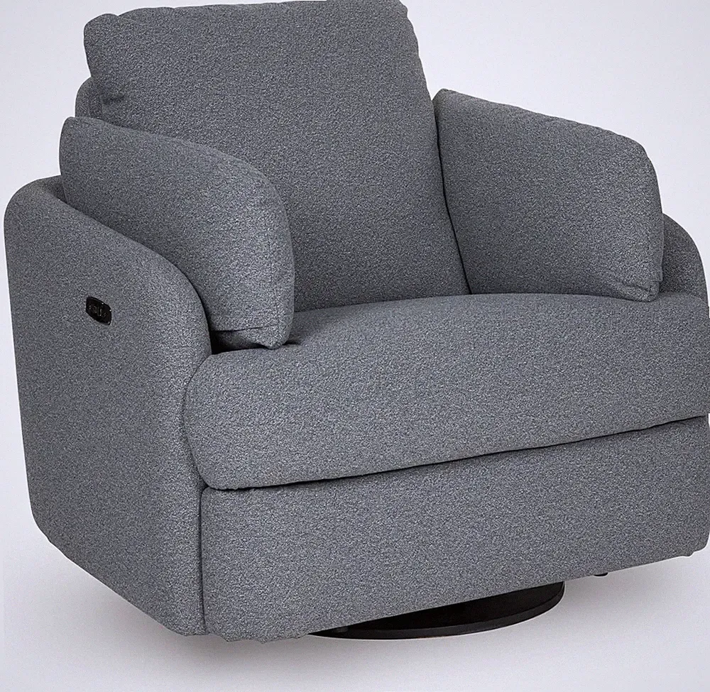 Nuvella Gray Swivel Power Recliner with USB Ports & Hidden Storage