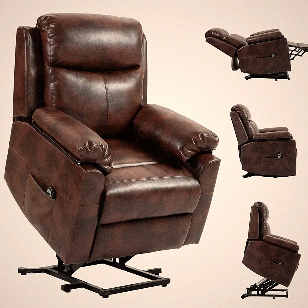 Power Lift Recliner Chair Dark Brown PU Leather Electric Riser 83x89x102cm 120kg