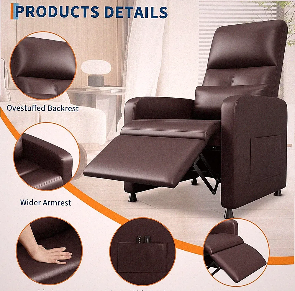 Power Recliner Chair with Massage & Heat,PU Leather with USB Port & Side Pockets