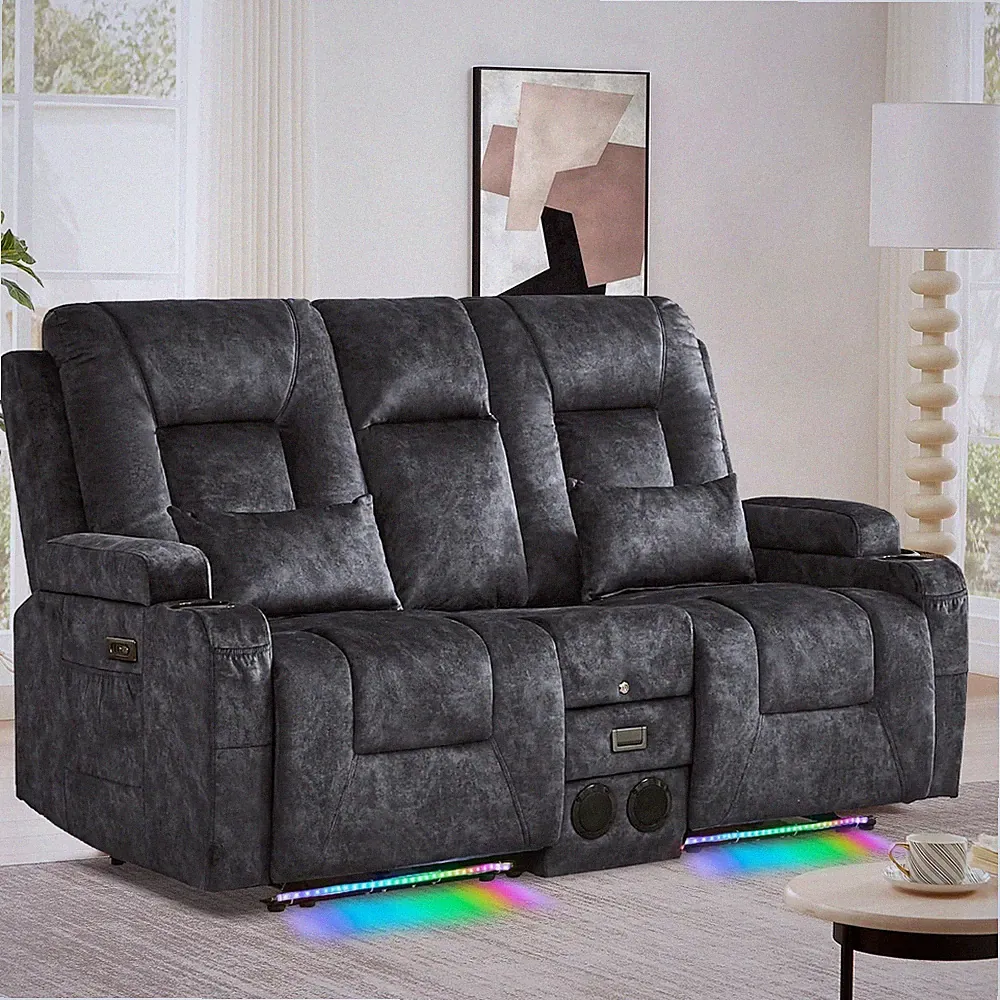 Power Reclining Sofa Electric Loveseat Recliner Sofa with USB Ports, LED Lights