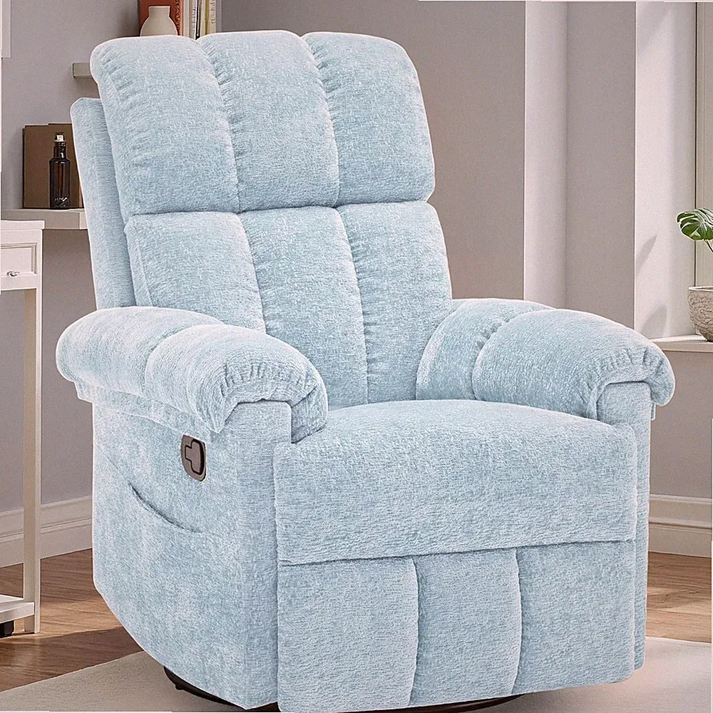 Recliner Chair Swivel Rocker Recliner Chair for Adults Blue