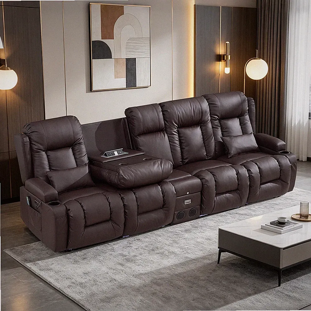 Wall Hugger Power Recliner Sofa with Console&USB&USB&LED Light&Bluetooth Speaker